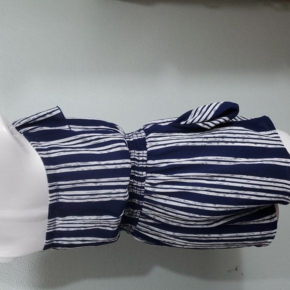 Charlotte Russe Womens Strapless Blue/White Stripe Romper-Ruffle-Pockets-EC-Sz M - Picture 8 of 11